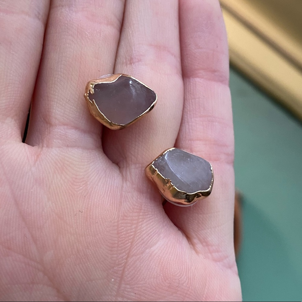 Gold And Pink Stone Studs Earrings